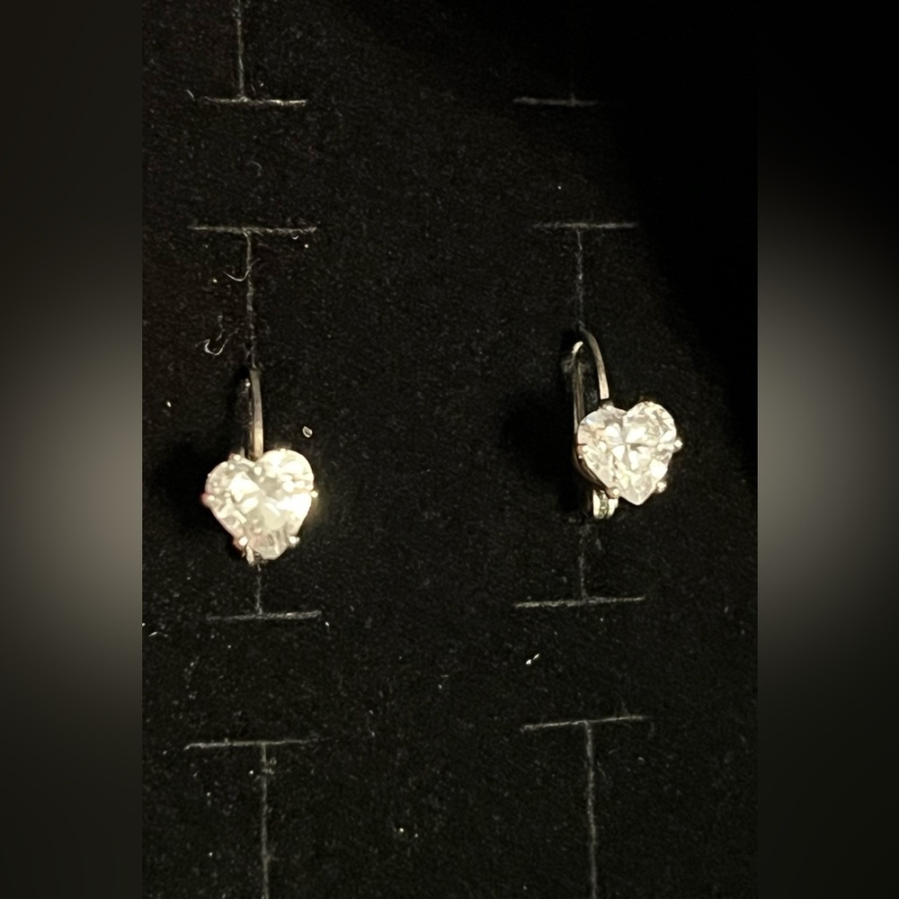Silver toned heart shaped CZ earrings